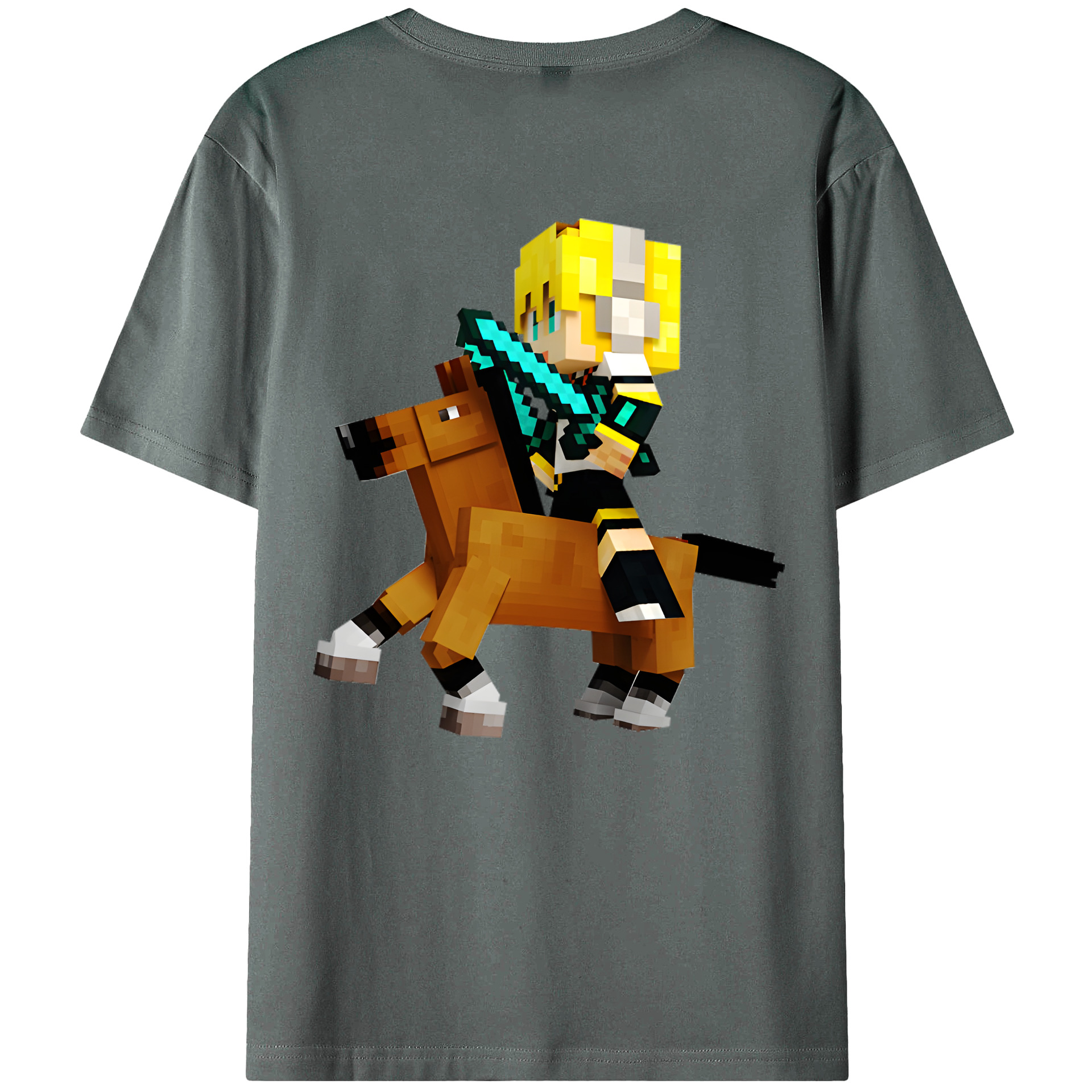 （画像用） マインクラフト ブロックの世界 Minecraft MC Block world 綿100％ メンズ半袖Tシャツ（バックプリント） 通気性